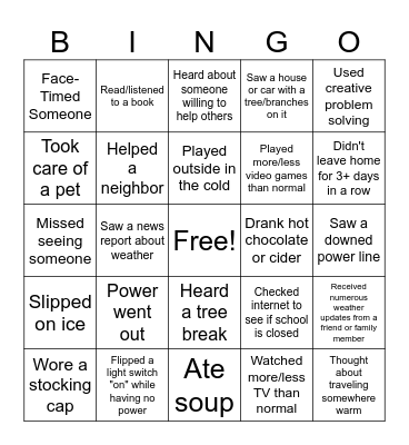 Ice Storm BINGO Card