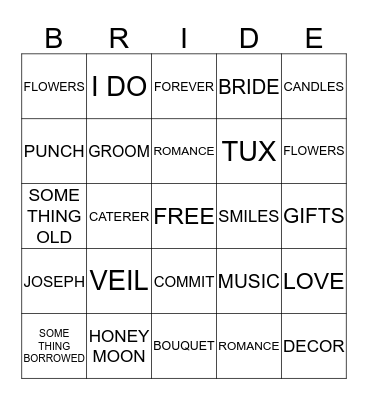 BRIDAL SHOWER BINGO Card