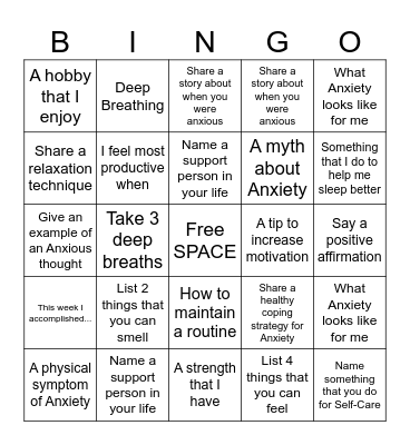 ANXIETY BINGO Card
