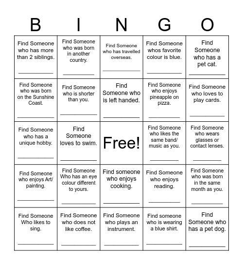 Find Someone Who Bingo Card