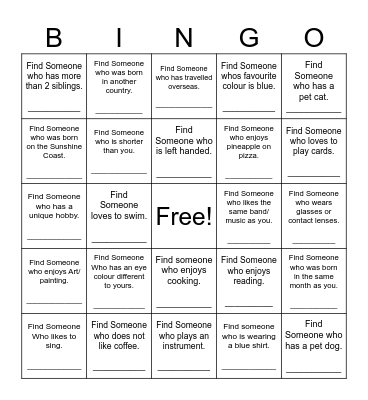 Find Someone Who Bingo Card