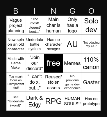 UNDERTALE FAN GAME BINGO BONANZA Bingo Card