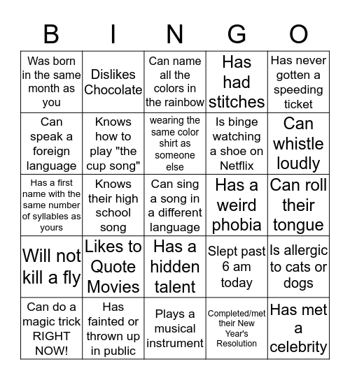 Beth's Team Team Building Bingo Card