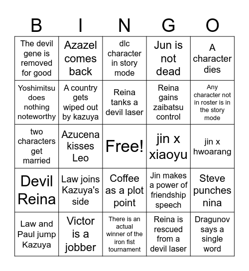 T8 Story mode bingo Card