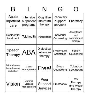 Mental Health Benefits Bingo Card