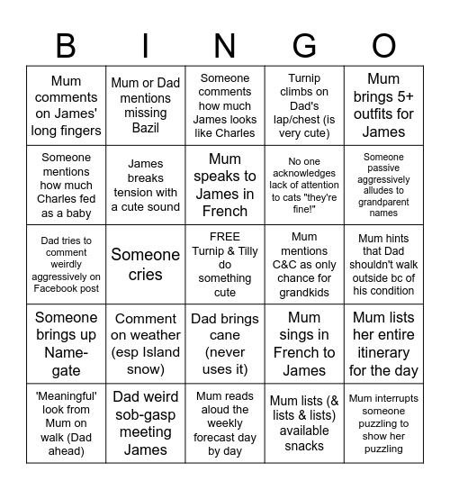 THE VISIT Bingo Card