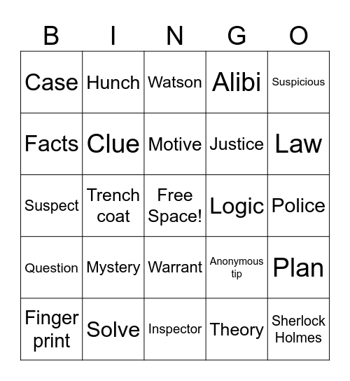 Detective Bingo! Bingo Card