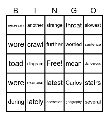 Sariyah Bingo Card