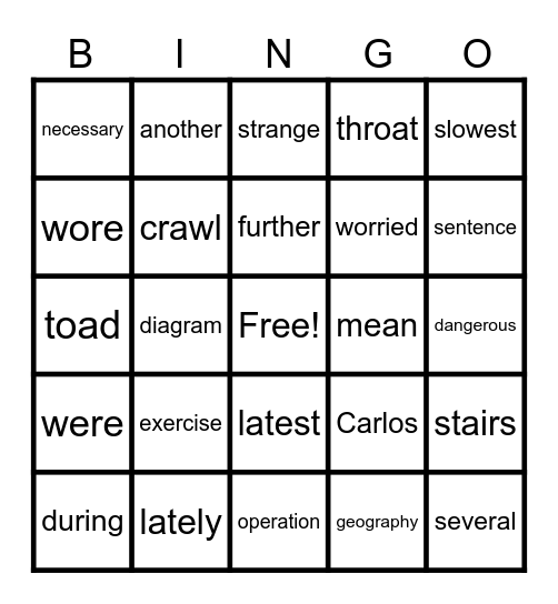 Sariyah Bingo Card