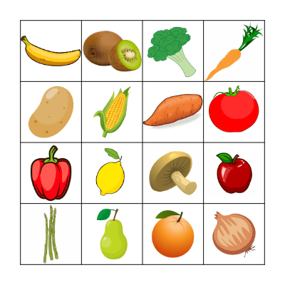 Fruit & Veggie Bingo Card