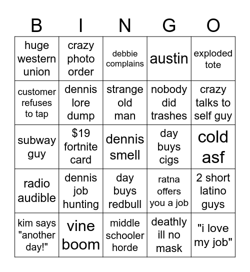 walgreens shift bingo Card