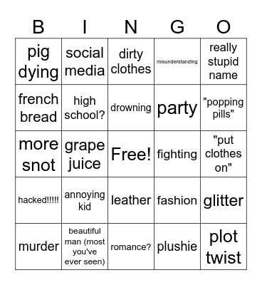 Snotgirl Bingo Card