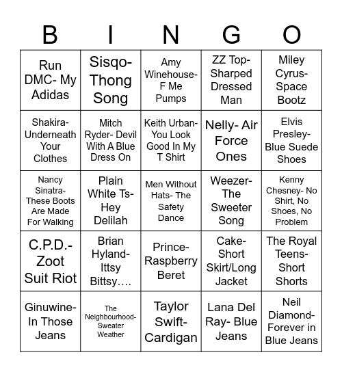 Radio Bingo Fashion Show Bingo Card