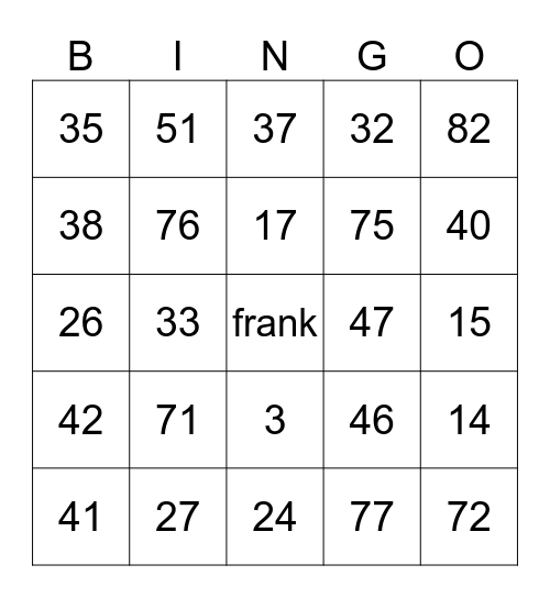 Number BINGO 1-90 Bingo Card