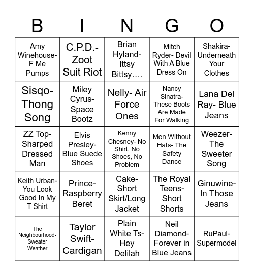 Radio Bingo Fashion Show Bingo Card