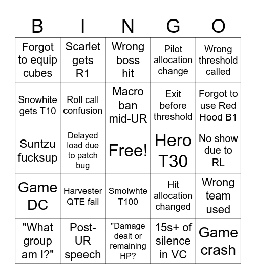 UR13 BINGO Card