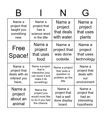 Science Fair Scavenger Hunt Bingo Card