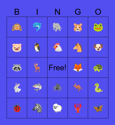 Animals Bingo Card