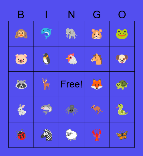 Animals Bingo Card