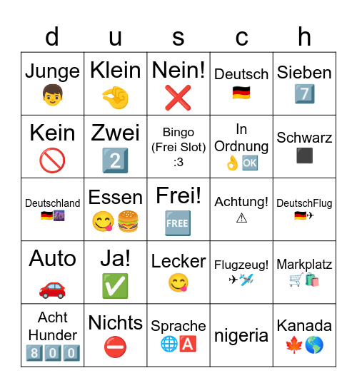 deutsch/german words (Guess) Bingo Card