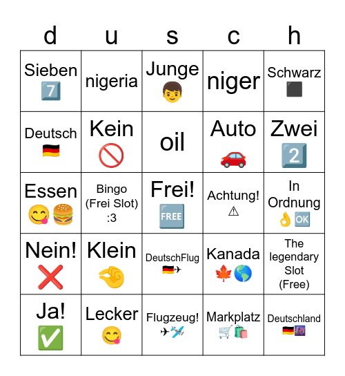 deutsch/german words (Guess) Bingo Card