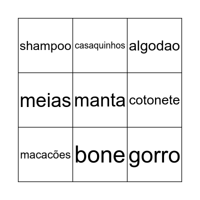 BINGO DO GABRIEL Bingo Card