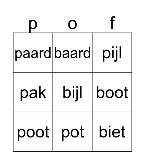 een 'p' of een 'b' ? Bingo Card