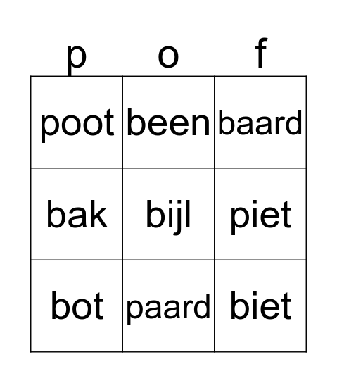 een 'p' of een 'b' ? Bingo Card