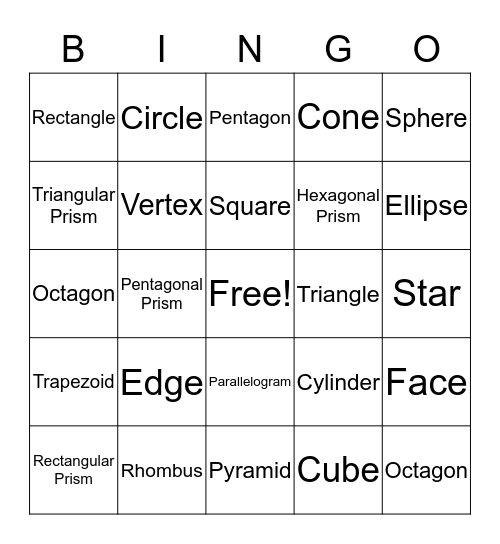 Shape Bingo  Bingo Card