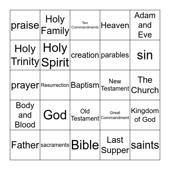 1A Catechism Review Bingo Card