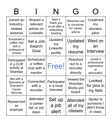 Job Search & Networking Bingo! Bingo Card