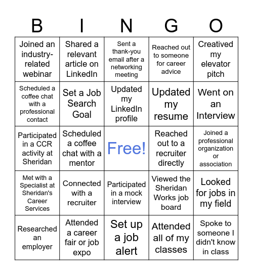 Job Search & Networking Bingo! Bingo Card