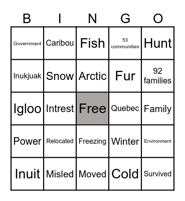 Inuit BINGO Card