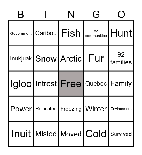 Inuit BINGO Card