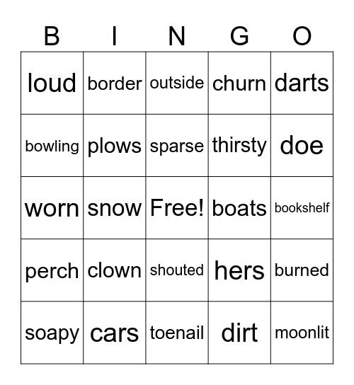 ow   oa   oe   ou/ow   oo/oo   ar   or   er   ir   ur Bingo Card