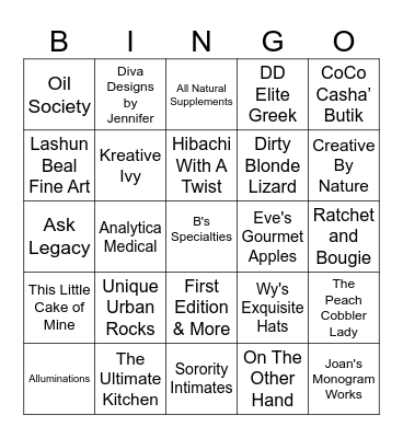 Vendor Fair AKOmega Bingo Card