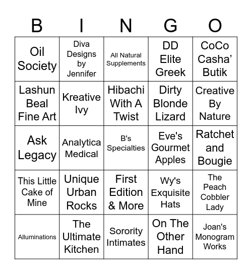 Vendor Fair AKOmega Bingo Card