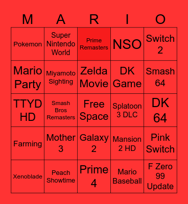 Nintendo Direct Bingo Card Bingo Card