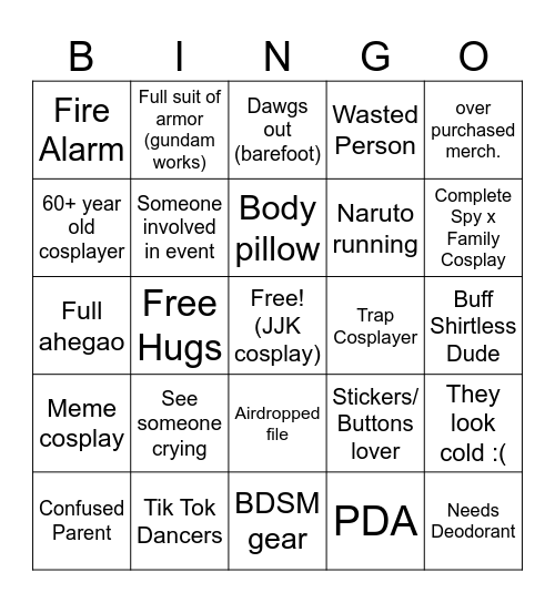 Ohayocon Bingo Card