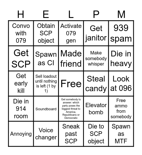 SCP:SL Bingo Card