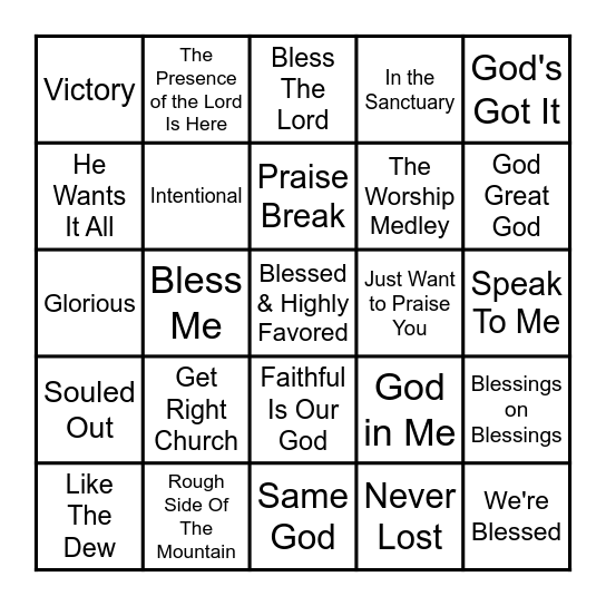 Vibe Bingo Gospel Edition Bingo Card