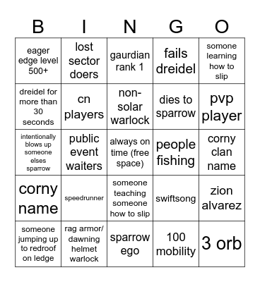 Cistern Bingo Card