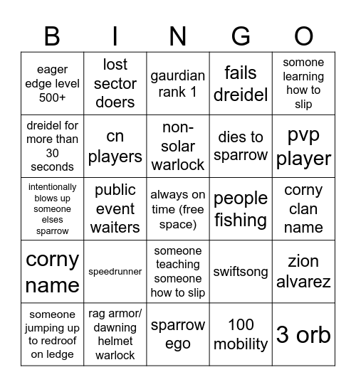 Cistern Bingo Card