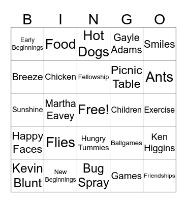 A Day At the Park Bingo Card
