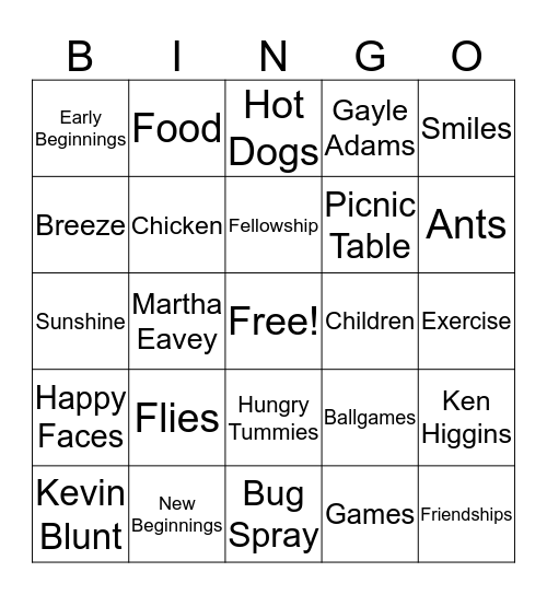 A Day At the Park Bingo Card