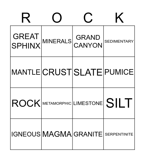 Rock-O! Bingo Card