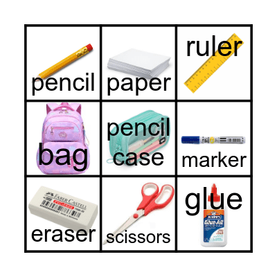 School Supplies Bingo Card