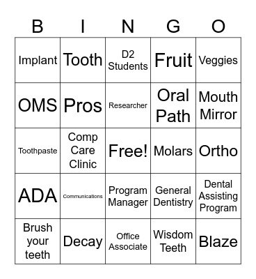 UAB Dentistry Game 2 Bingo Card