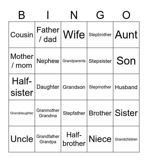 FAMILY Bingo Card