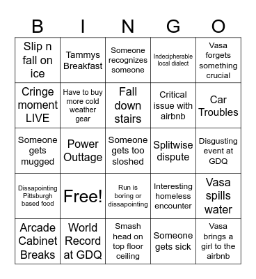 Pitts Trip Bingo Card